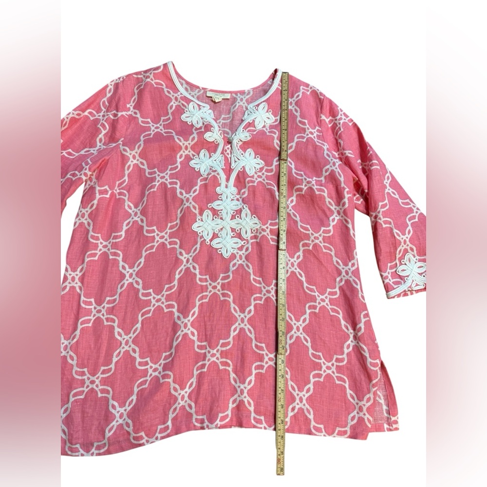 Charter Club Luxury Pink Embroidered Linen‎ Tunic Top Boho Coastal Style Sz XL - Picture 5 of 10